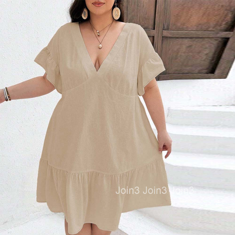 Large Size Womens Casual Style V-neck Dress Summer New High Waisted Pleated A-line Mid Size Skirt Childrens