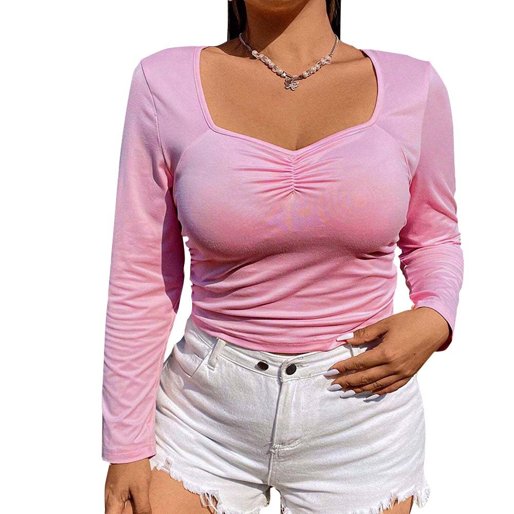 Plus Size Womens Clothing Age Reduction Sweet Style T-shirt Autumn and Winter New Pink Backless Top