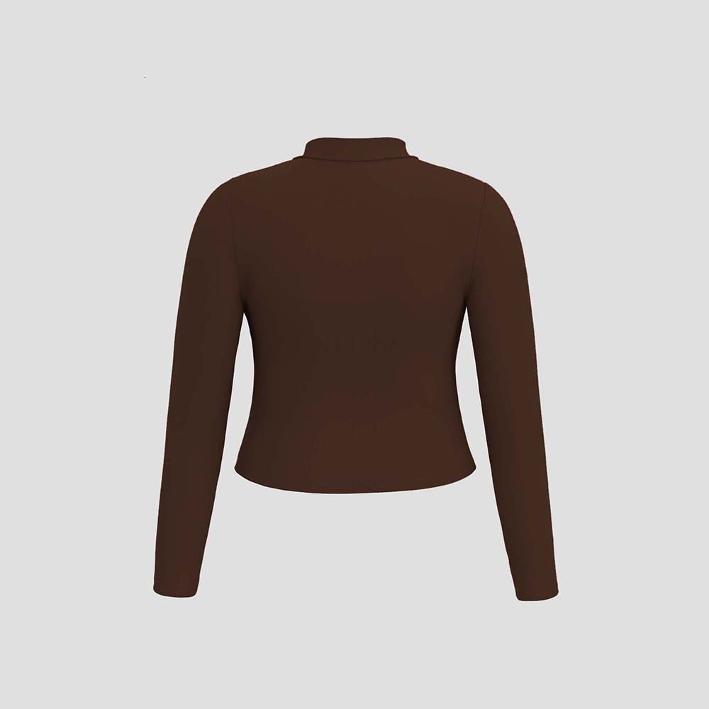 Plus Size Womens Simple Casual Style T-shirt Autumn and Winter Slim Fit Long Sleeved Base Top