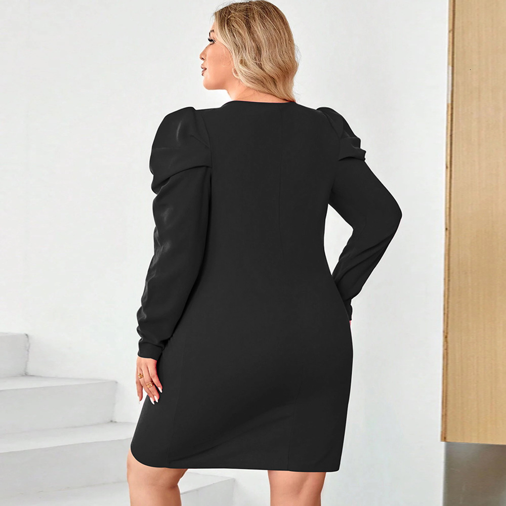 Large Size Womens 24 Sexy Hollow Waist Bag Hip A-line Skirt with Sheep Leg Sleeves Stylish Dress with Temperament