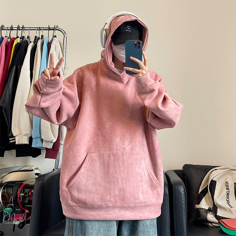 400g suede hooded sweatshirt men's 2024 autumn and winter new item solid color loose casual clothes