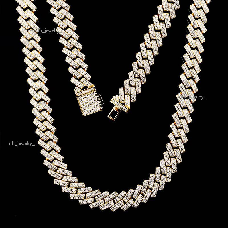 15mm Width hip hop Men Necklace Sterling Sier VVS Moissanite Iced Out Link Miami Cuban Chain