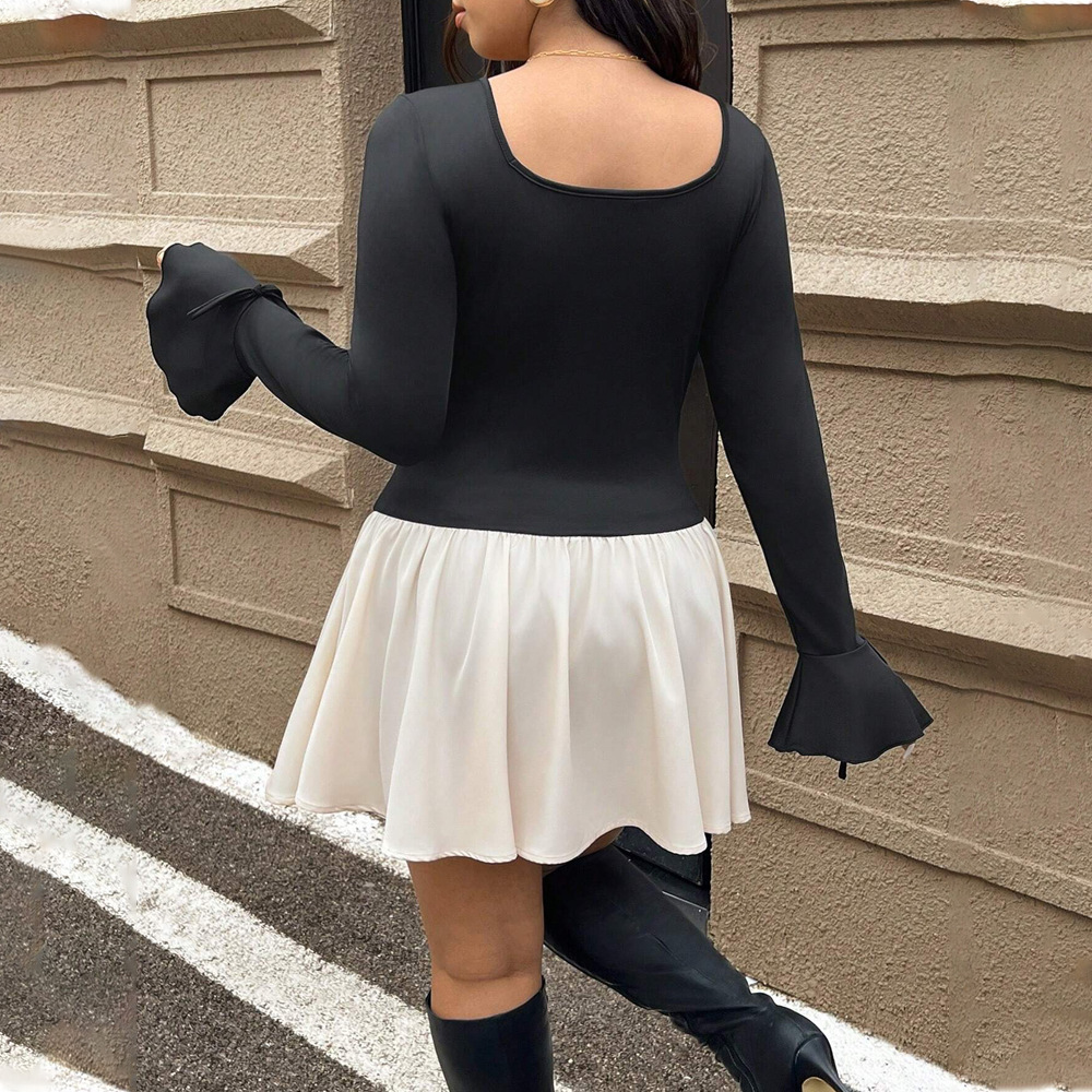 Large Size Womens Sexy Pure Desire Style Dress Autumn and Winter Niche Color Collision Spicy Girl Design Sense Short Skirt