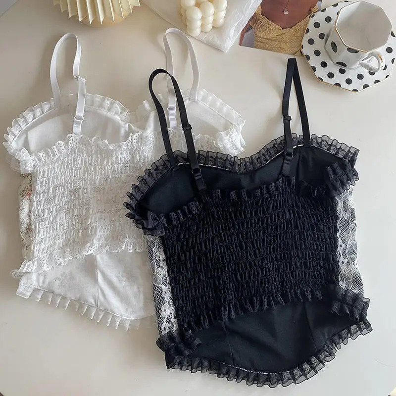 1 piece of womens vest summer French lace ruffled stainless steel ring with chest cushion girls bottom shirt 250506