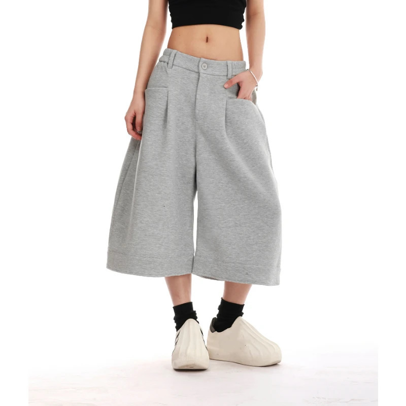 Vintage American Solid Casual Womens Sweatpants Allmatch Summer 2025 Fashion Sevenpoint Pants Simple Trousers 250506