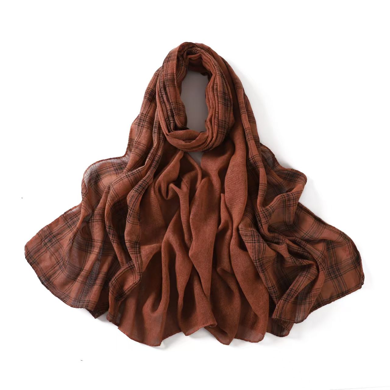 T723 British style solid color tie-dyed cotton and linen scarf shawl dual-purpose plaid solid color neck protection scarf headscarf