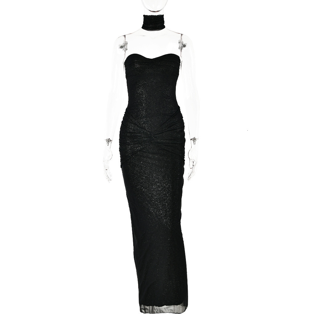 Sexy and fashionable high-end slim fit strapless backless patchwork fishtail dress long dress 250206