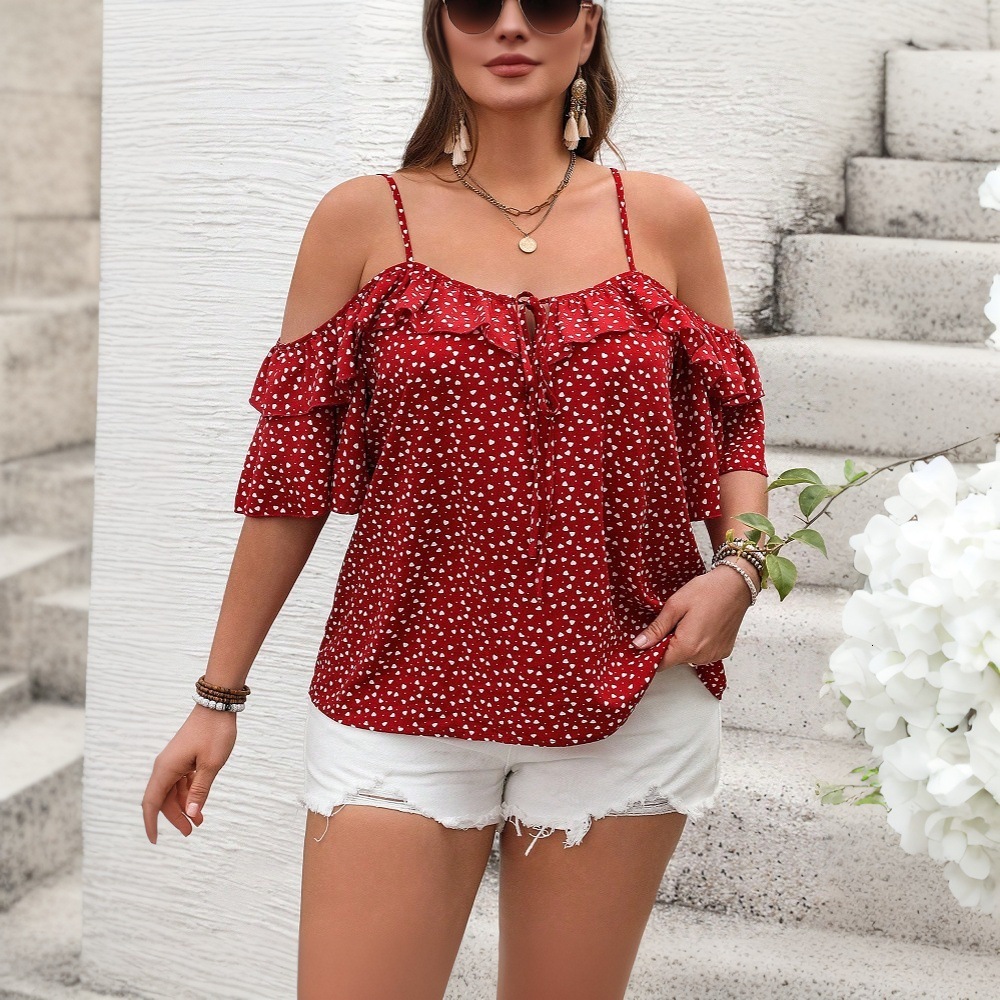 2025 Plus Size Womens Clothing Age Reduction Sweet Style T-shirt Summer Slim Fit Slimming Polka Dot Suspender Top