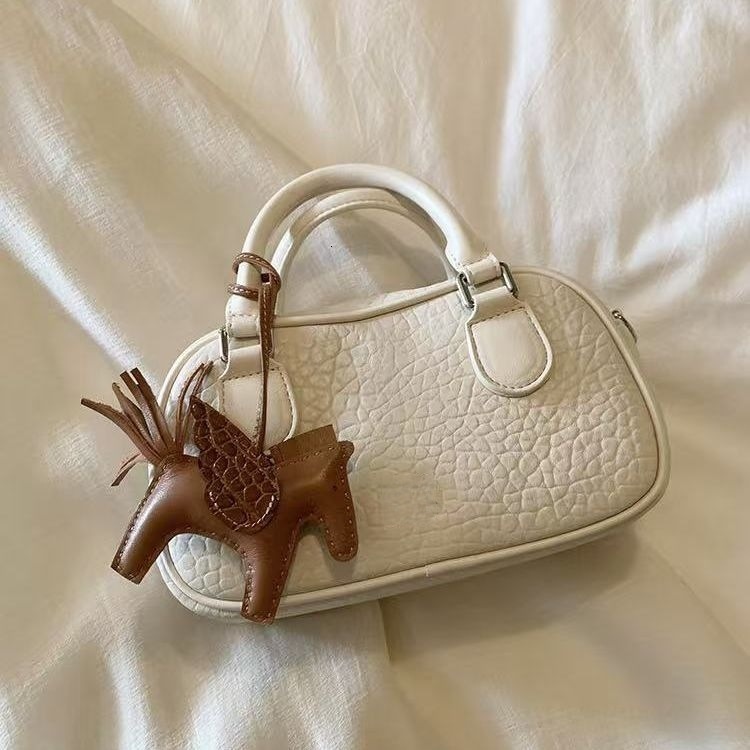 New Handheld Fashion Pillow Bag, Women's Designer Handbag, Lychee Pattern Handbag, Casual Fashion Solid Color Handbag, Trendy Single Shoulder Cro