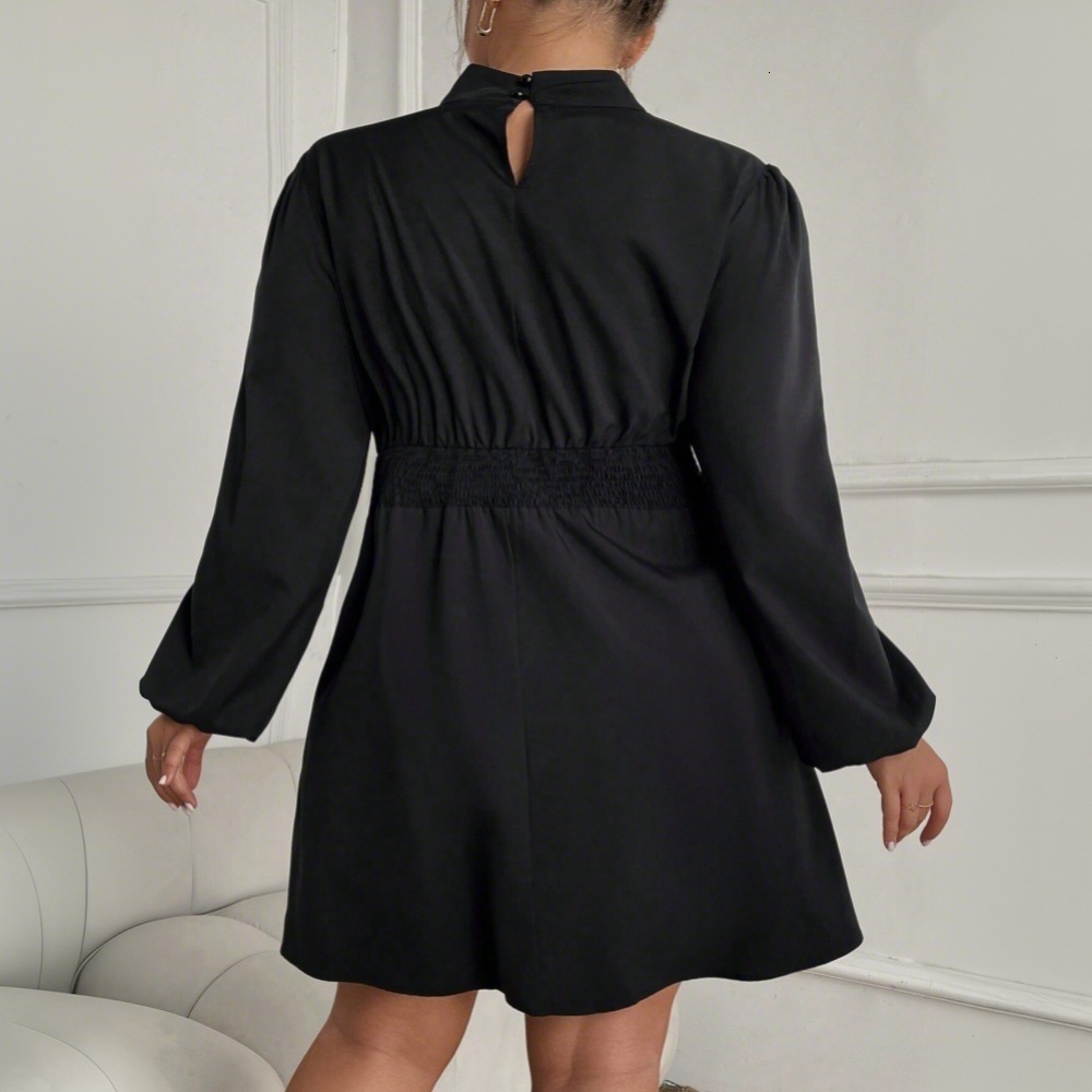 Large Size Womens Sexy and Intellectual Style Dress Autumn and Winter New Semi High Neck Elegant Short Skirt