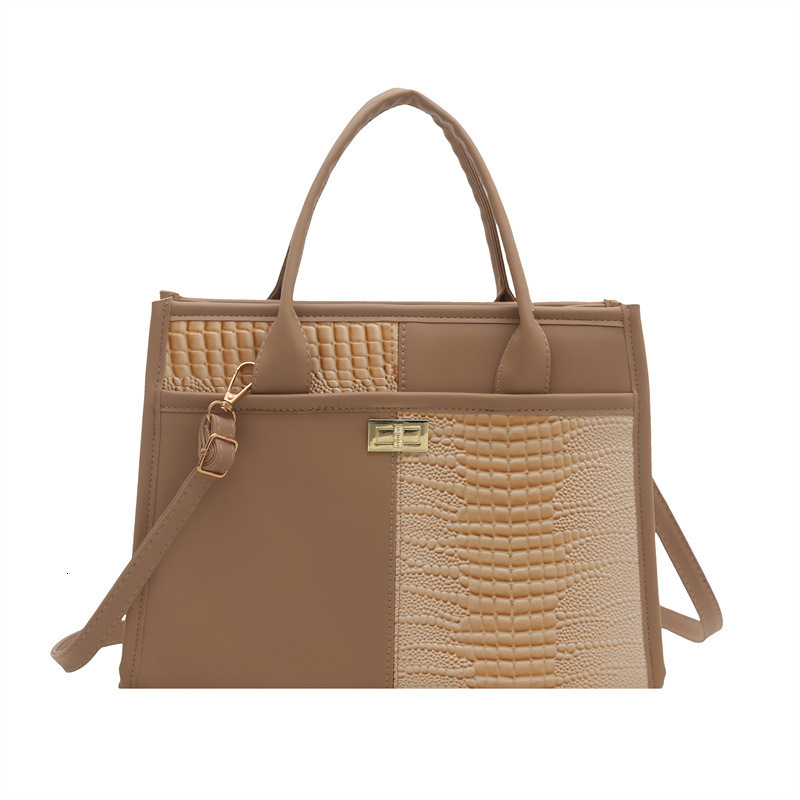 2025S Designer New Crocodile Pattern Splicing Fashion Trend Women Contrast Color Western Commuter Shoulder Crossbody Handbag Tote Bag