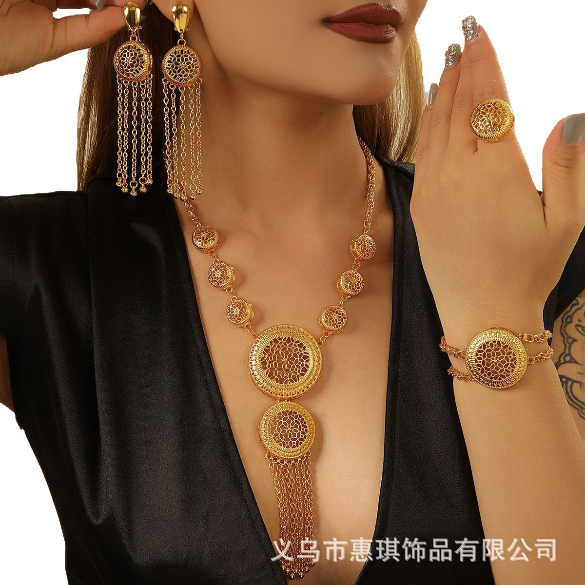 24K Gold Color Coins Jewelry Set African Hawaiian Necklace Bracelet Pendant Set Dubai Wedding Gifts 241018