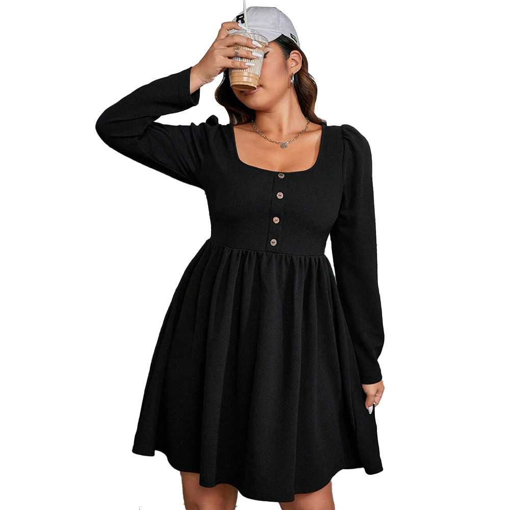 Large Size Womens Clothing Autumn and Winter New Collection Waist Cinching Large Skirt Short Skirt Long Sleeved Stylish Dress with Temperament