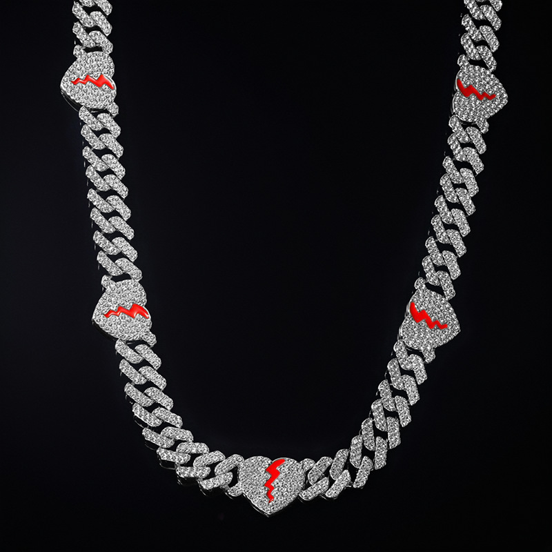 10mm Diamond Heart Shaped Cuban Link Necklace - Heartbreak Design, Hip Hop, and Street Style Chain for Men