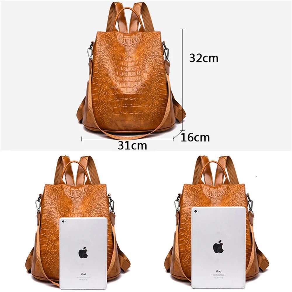 Female Crocodile Pattern Real Pu Leather Anti-Theft Backpack Travel Back Pack Women Shoulder Bags Sac A Dos Femme