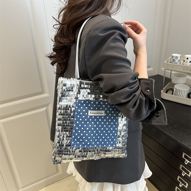 2025S designer spring new handbag temperament sequin commuting large capacity tote women versatile casual personality western-style shoulder bag