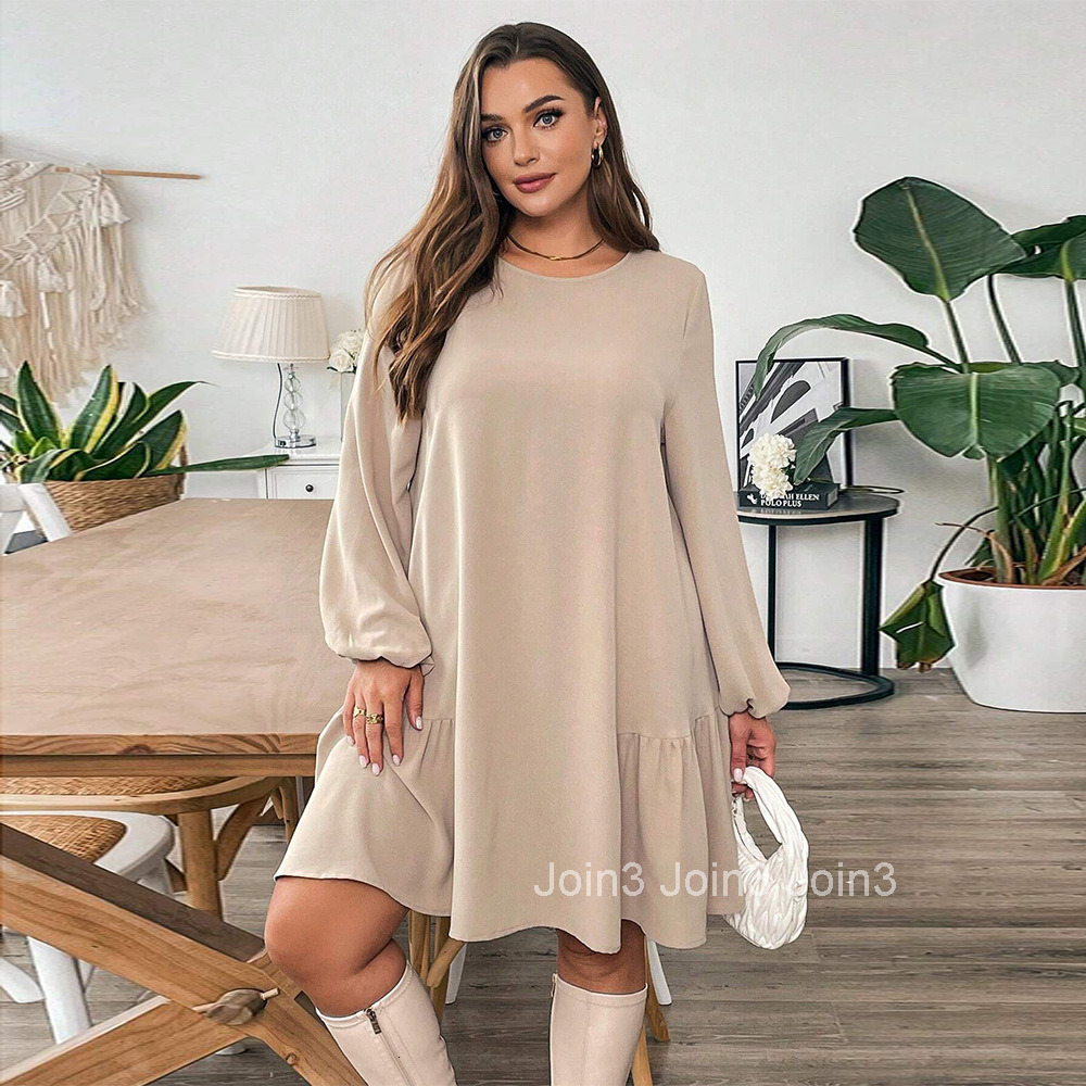 Large Size Womens Simple and Lazy Style Dress for Autumn and Winter Loose and Slimming Temperament One-step Mid Length Skirt