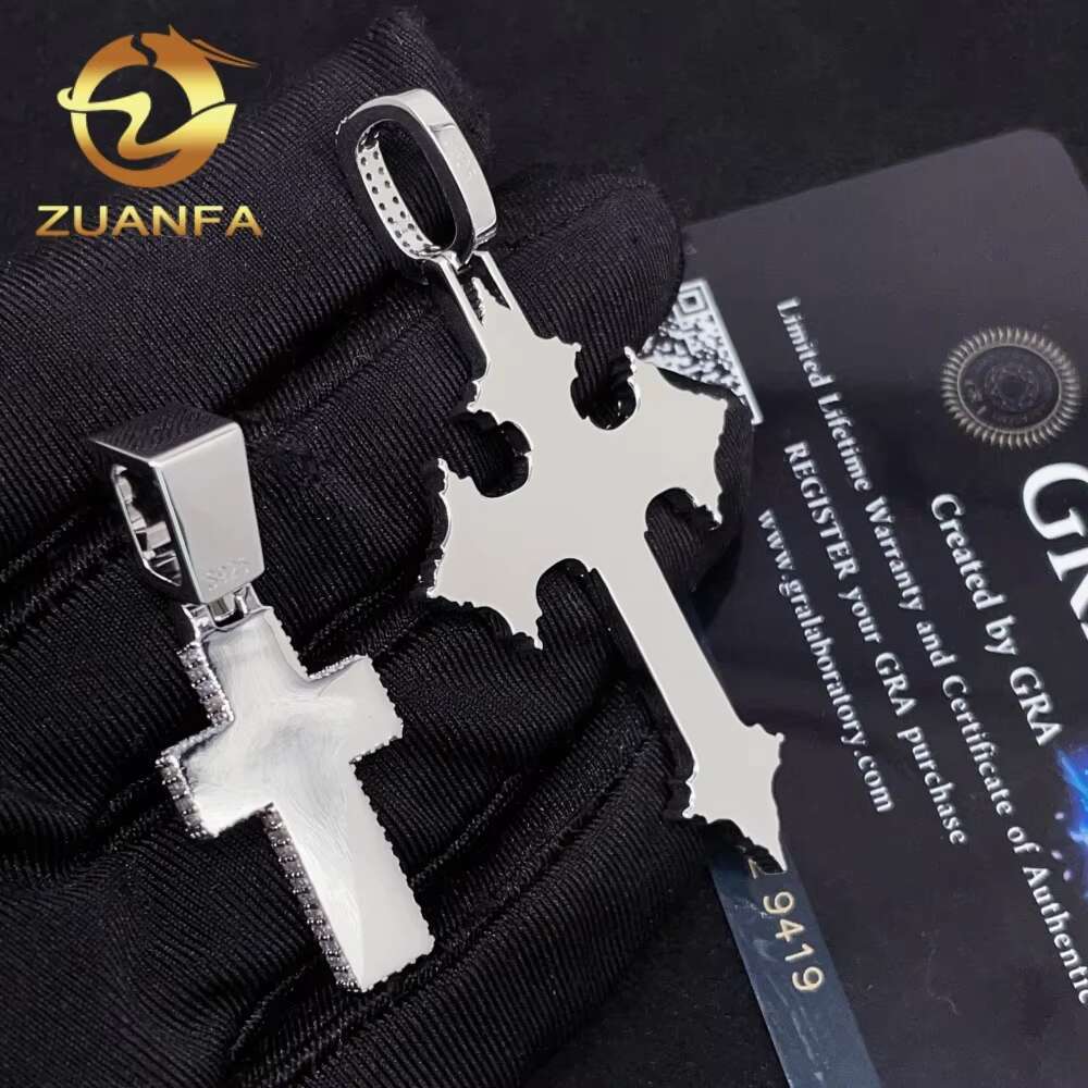Fashion Jewelry in Stock GRA Certified 925 Sterling Silver Gold Plated Iced Out VVS Moissanite Cross Hip Hop Pendant