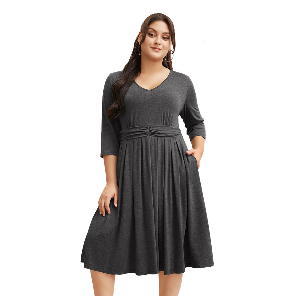 Autumn and Winter New Plus Size Womens Dress Commuting Waist Cinching Slimming Mid Length Skirt