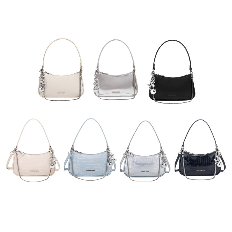 New niche crescent shaped bag chain crossbody bag for women, fashionable crocodile pattern designer single shoulder armpit bag, versatile commuting ba