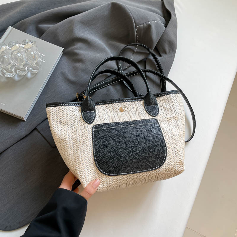Free Delivery Designer Bag Niche Design Straw Tote Thickened Shopping Shoulder Bag Women's Splicing Hand Women Luxury Bag