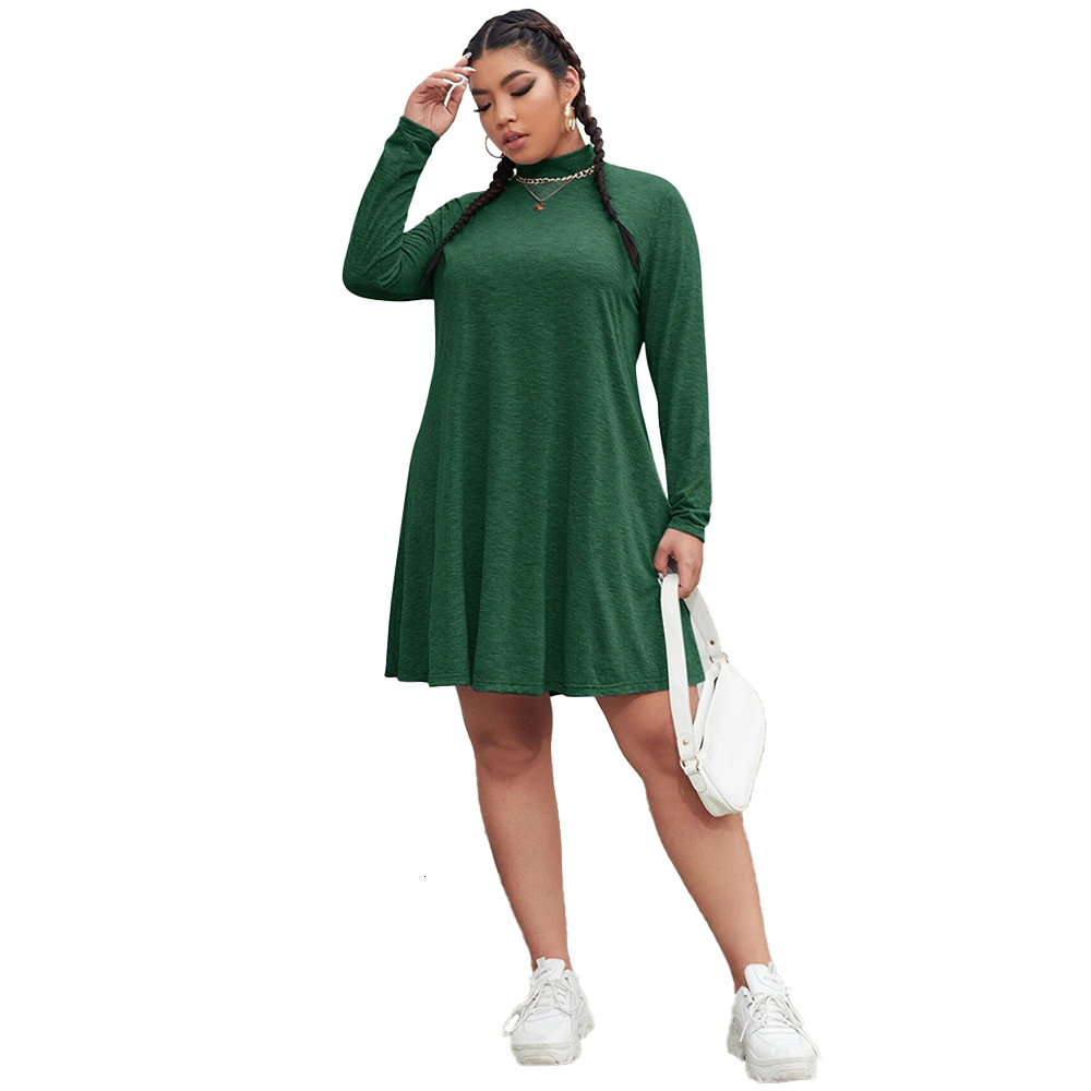 Autumn and Winter New Plus Size Womens Loose and Casual Half High Neck Long Sleeved Dress