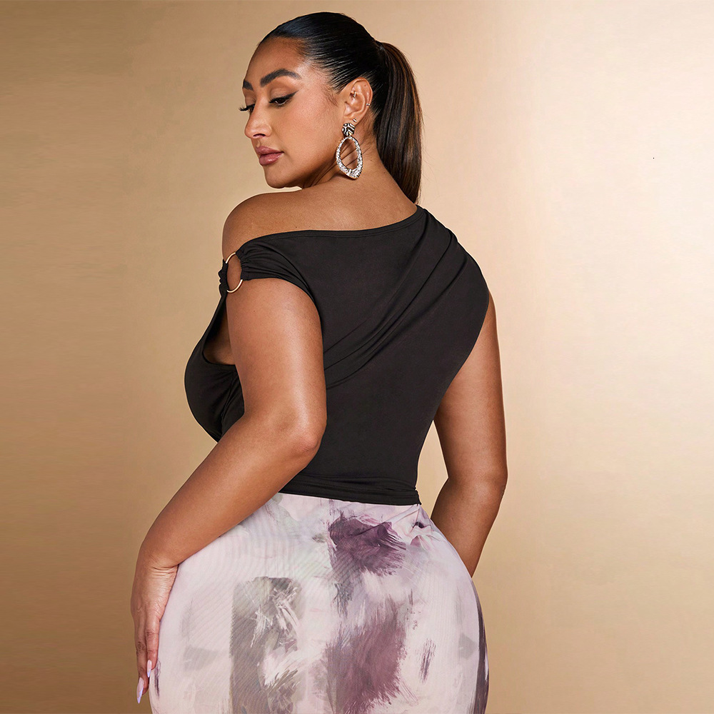 Large Womens Wear Pure Want to Look Thin T-shirt Spring/summer New Style Off Shoulder Design Short Top