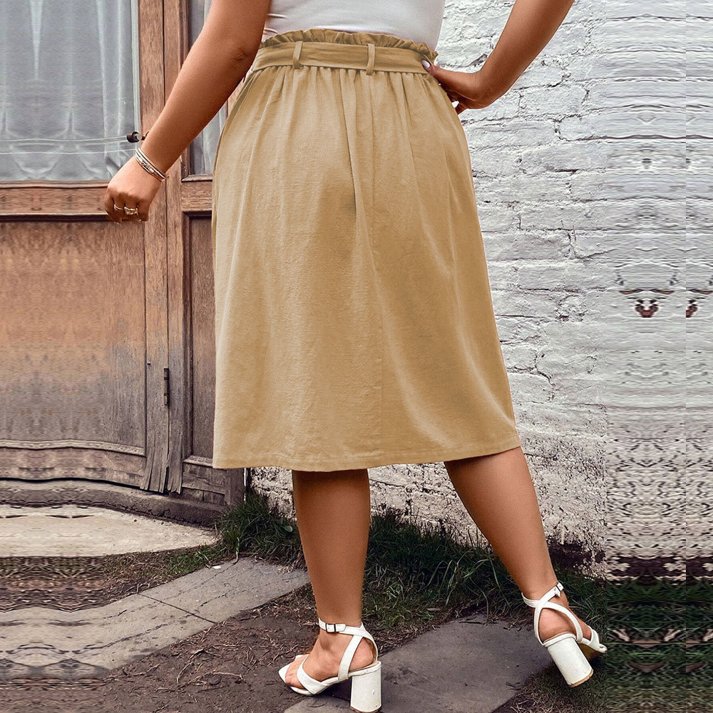 Large Size Womens New Style Temperament Commuting Belt Rubber Band Solid Color Medium Length Skirt