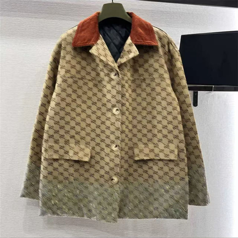 Fashionable women's full letter jacquard retro stand up collar jacket with temperament short skirt paired with women's luxurious high-quality diamond clothing