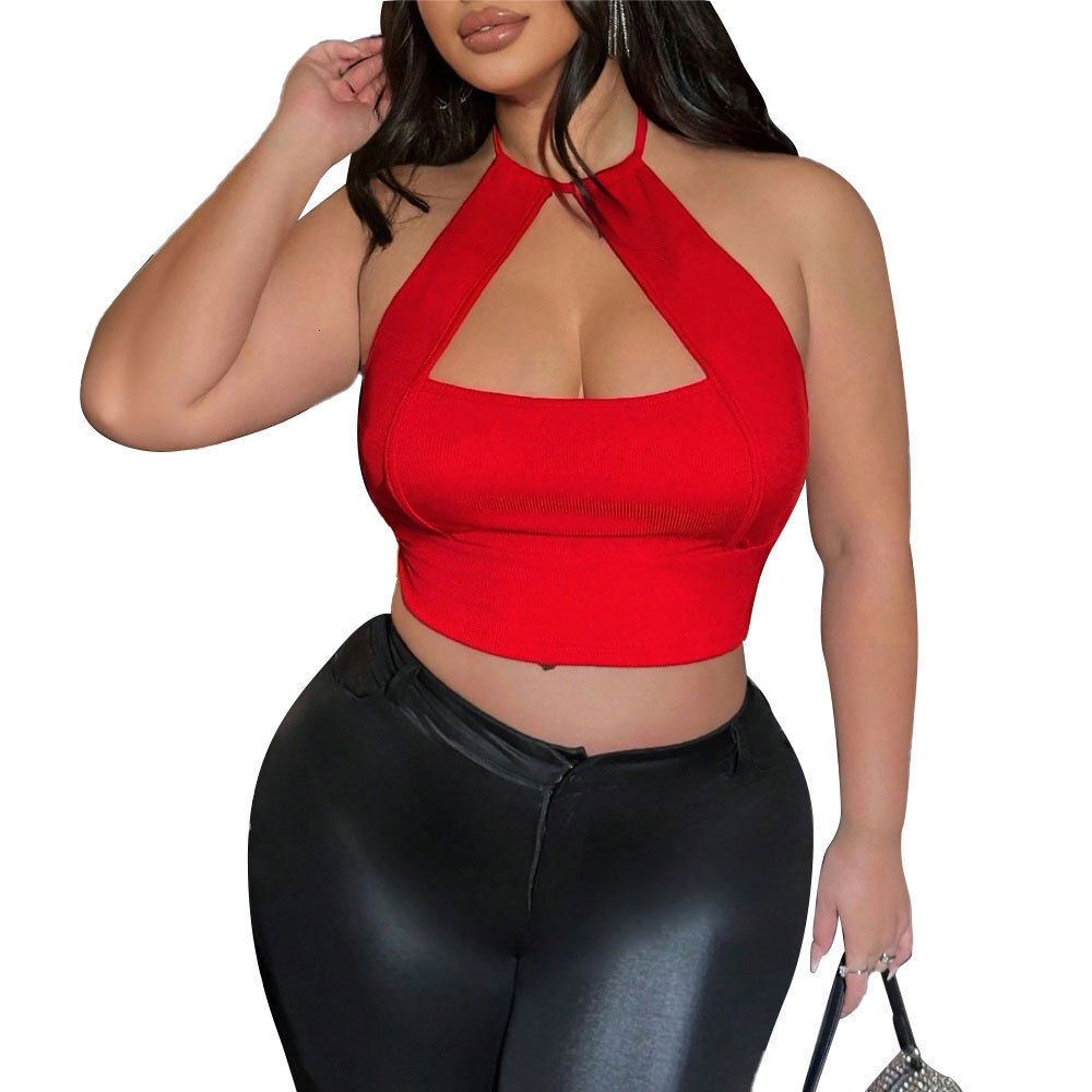 Large Size Womens Clothing 2025 Spring/summer New Style Sexy Big Red Vest Hanging Neck Strap Short Top