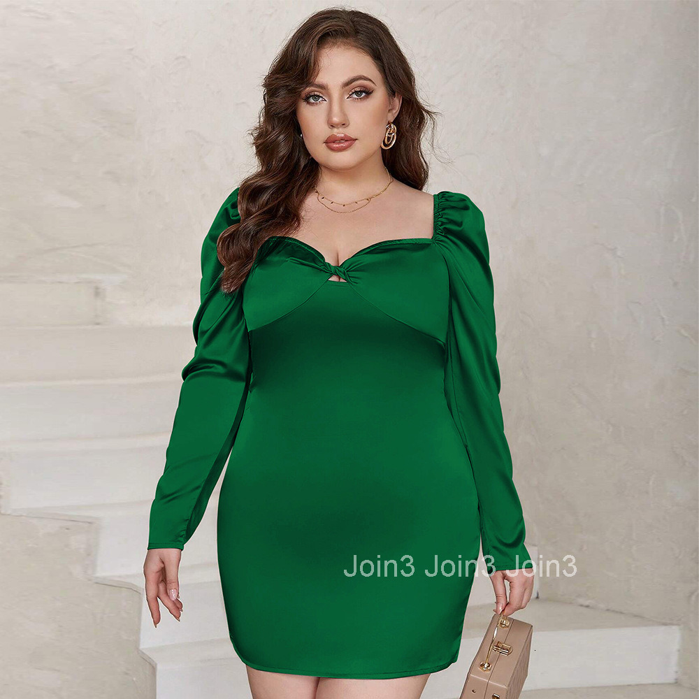 Large Size Womens Autumn and Winter New Slim Fit Bag Buttocks Satin Complexion Ding Long Sleeved Party Dress