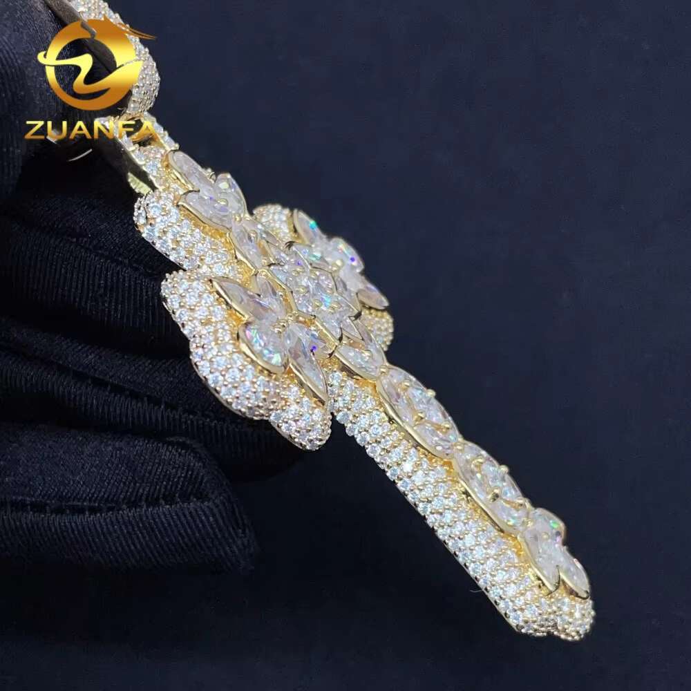 New Style GRA Pass Diamond Tester Solid 925 Silver Gold Plated Iced Out Big Size Fancy Moissanite Hip Hop Pendant Charms