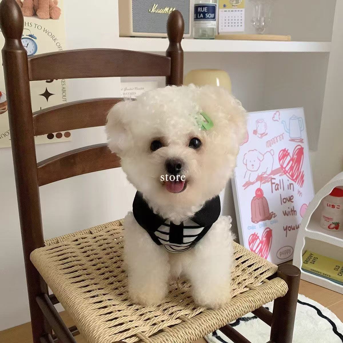 T00218 Dog clothes spring and summer thin striped belt traction buckle vest pet cat Bichon Teddy POLO collar vest