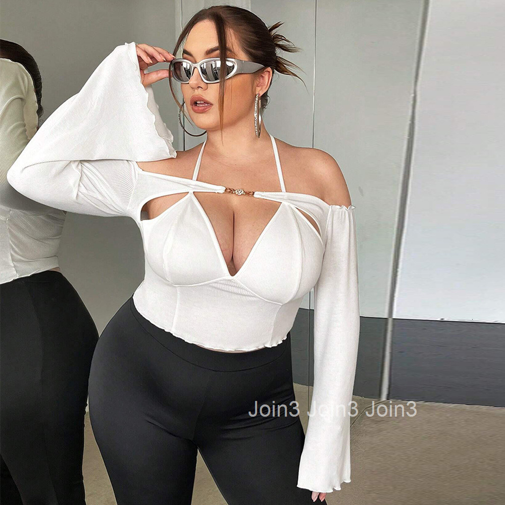 Large Size Womens Clothing Autumn and Winter New Item Slim Fit Sexy Off Shoulder One Collar Trumpet Long Sleeved Top