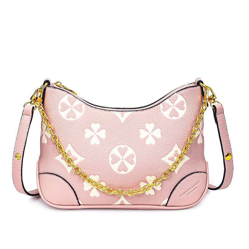 Female new litchi emed croissant French chain armpit high appearance level female bag 2025