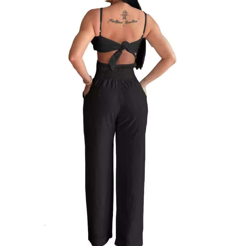 D9629 women's sexy three-dimensional flower craft design suspender jumpsuit