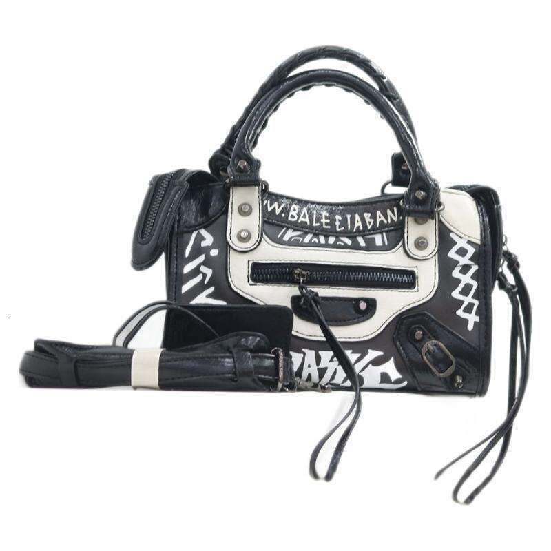 Small niche big female graffiti motorcycle microfiber with PU handbag single shoulder crossbody bag large capacity