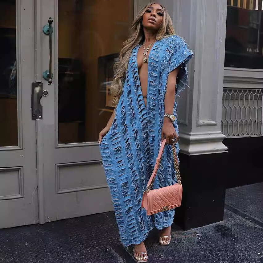 Wide Leg Jumpsuit Women S Loose Denim Women S Sexy Deep V Hole Wide Leg Jumpsuit