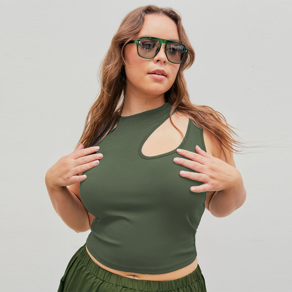 Summer Plus Womens Sleeveless Sports Vest Slim Fit Sexy Hollowed Out Round Neck T-shirt