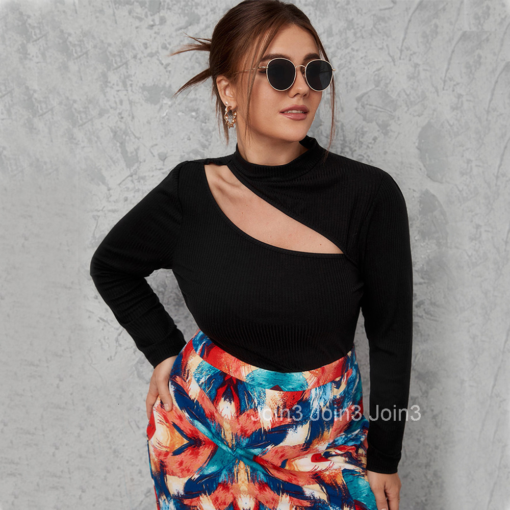 Large Size Womens Off Shoulder Slim Fit Spicy Girl Sexy Long Sleeved T-shirt Black Knit Shirt Temperament Top