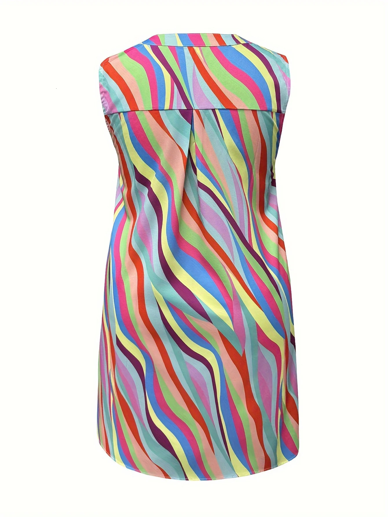 Plus size spring and summer rainbow striped sleeveless dress made of lightweight breathable fabric perfect for organizing shopping 250506