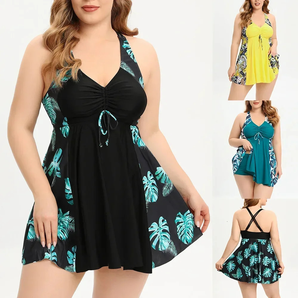 Print Patchwork Tankini Swimsuits Plus Size Swimwear Women High Waist Swimsuit Female Push Up Bathing Suits Skirt Beachwear 250515