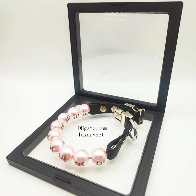 Designer Pearl Dog Collars, Fancy Bling Pearl Cat Dog Collar Luxury Classic Logo Beaded Puppy Necklace, Luxury Jewelry Decoration for Small Medium Dogs M B110