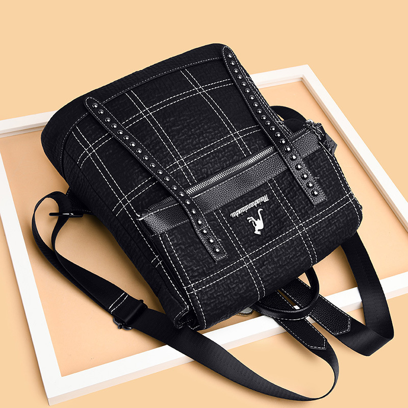 2025S designer women bag new trendy brand fashionable checkered embroidery line dual-use backpack soft leather versatile large capacity travel bag