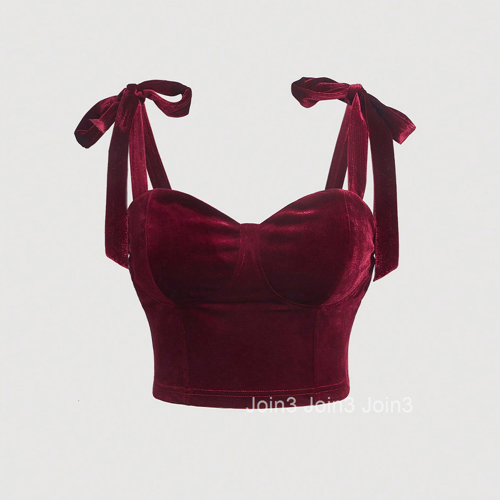 Plus Size Womens French Velvet Top with Camisole Bow Tie Waist Waistband Vest Strapless