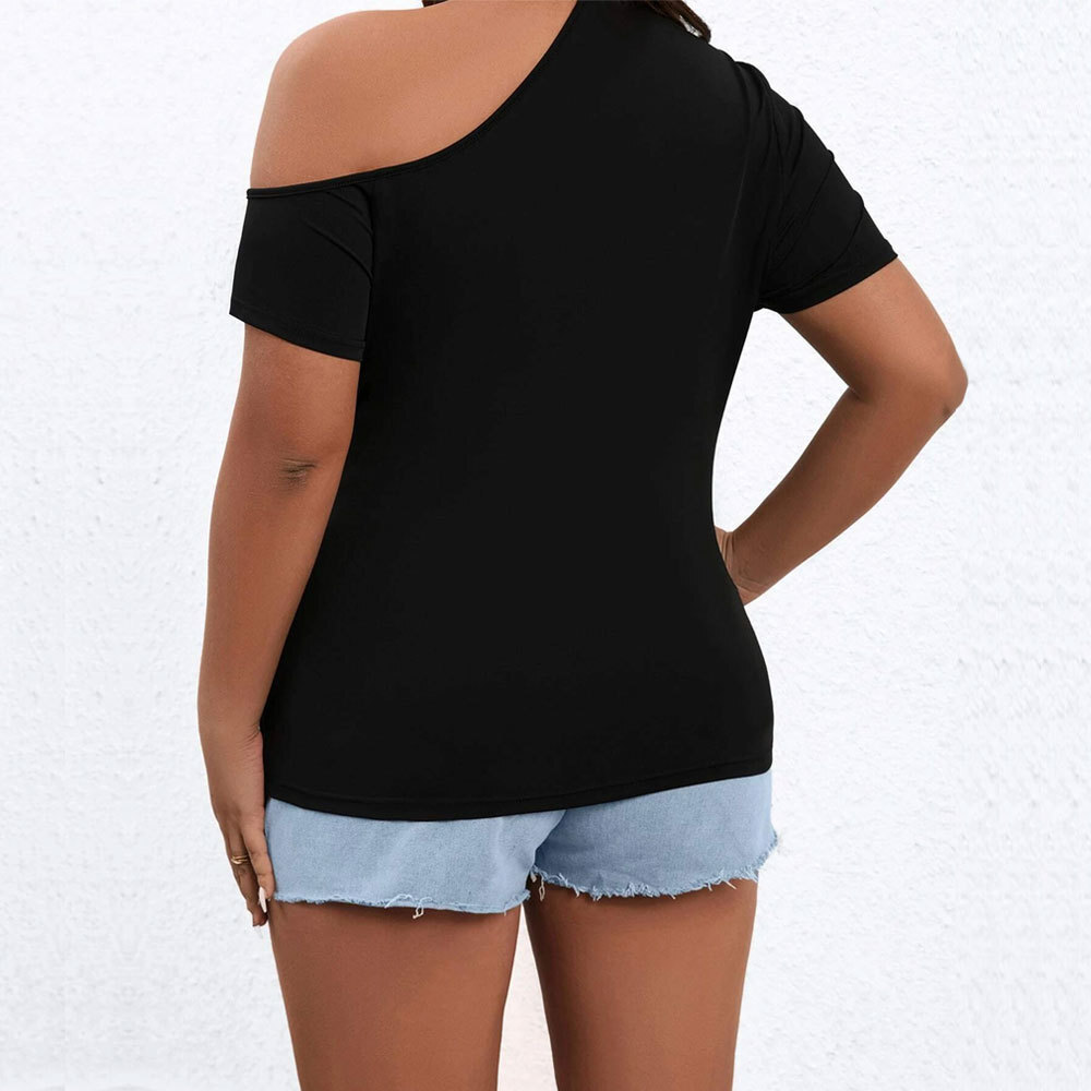 Summer Plus Size Womens Sexy Off Shoulder Slim Fit Knitted Short Sleeved T-shirt Top