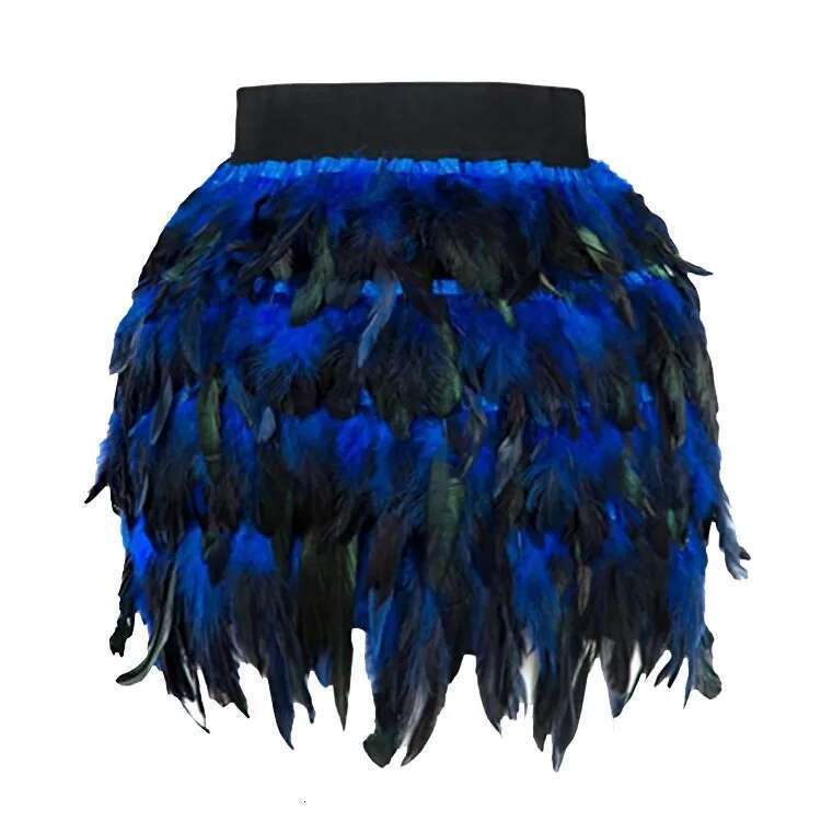 Colorful Faux Feather Women Gothic Punk Stage Performance Party Mini Skirt Sexy Elastic High Waist A-Line Faldas Halloween