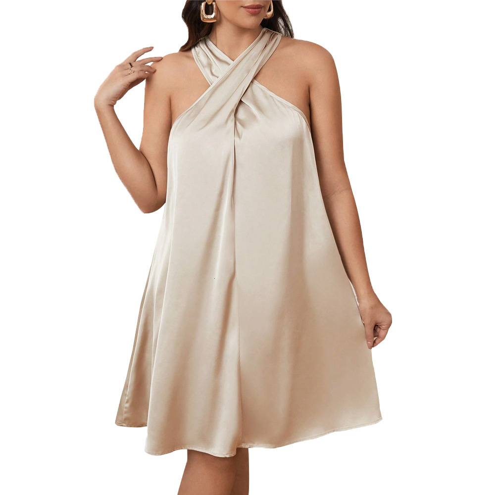 Medium to Long Slim Fit Camisole Skirt Solid Color Pullover Soft and Smooth Thin Acetate Satin Silk Nightgown
