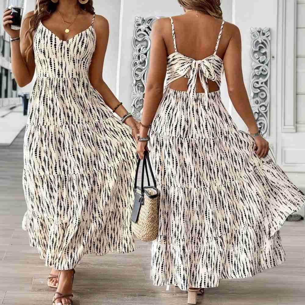 Large Size Womens Artistic Vacation Style Dress for Spring and Summer New Striped Suspender Beach Long Dress