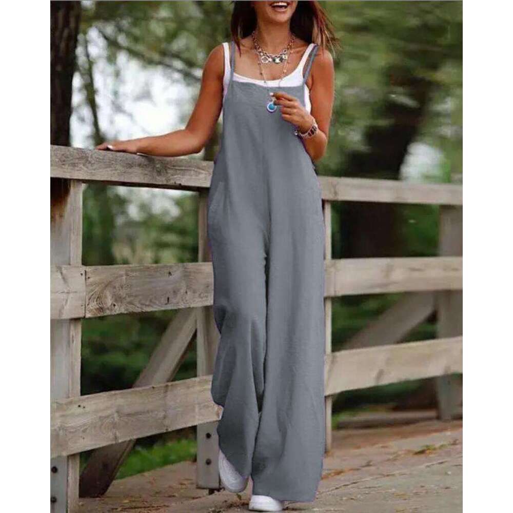 Wide Leg Jumpsuit Women S Clothing Summer New Item Solid Color Women S Casual Pocket Suspender Jumpsuit Overalls